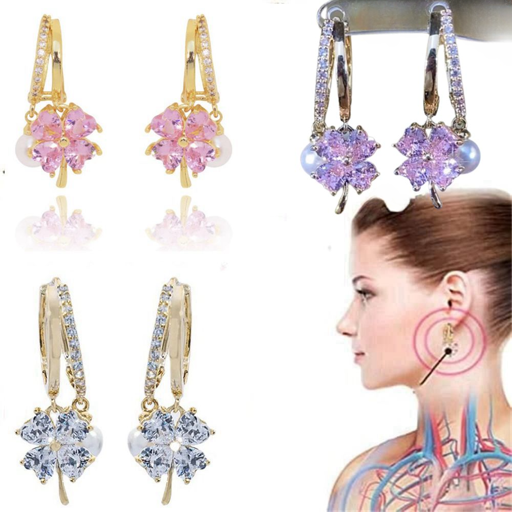 Boucles d'oreilles Germanium magnétothérapie lymphatique pour la perte de poids, cristal violet, fleur à quatre feuilles, perle, nouvel accessoire d'oreille de luxe léger