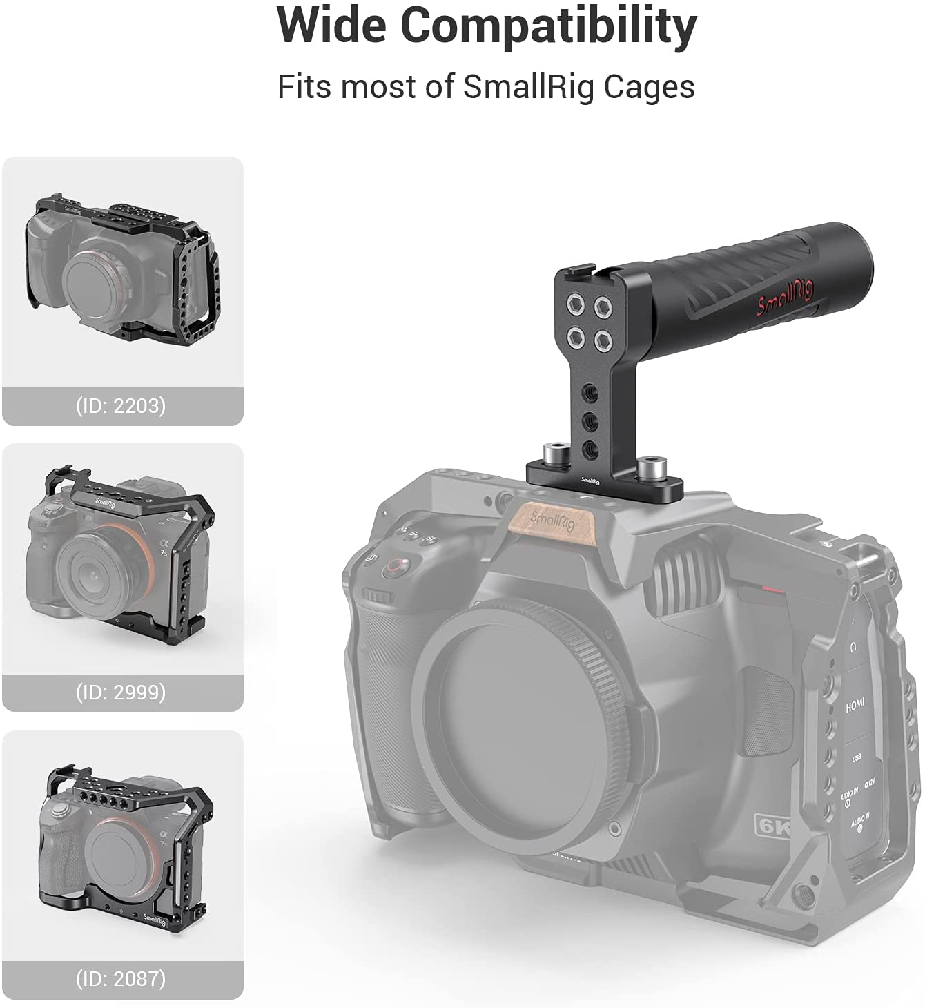 SmallRig per DSLR impugnatura superiore per fotocamera con attacco per slitta fredda Monitor per gabbia per videocamera videocamera stabilizzatore maniglia superiore (gomma) -1446