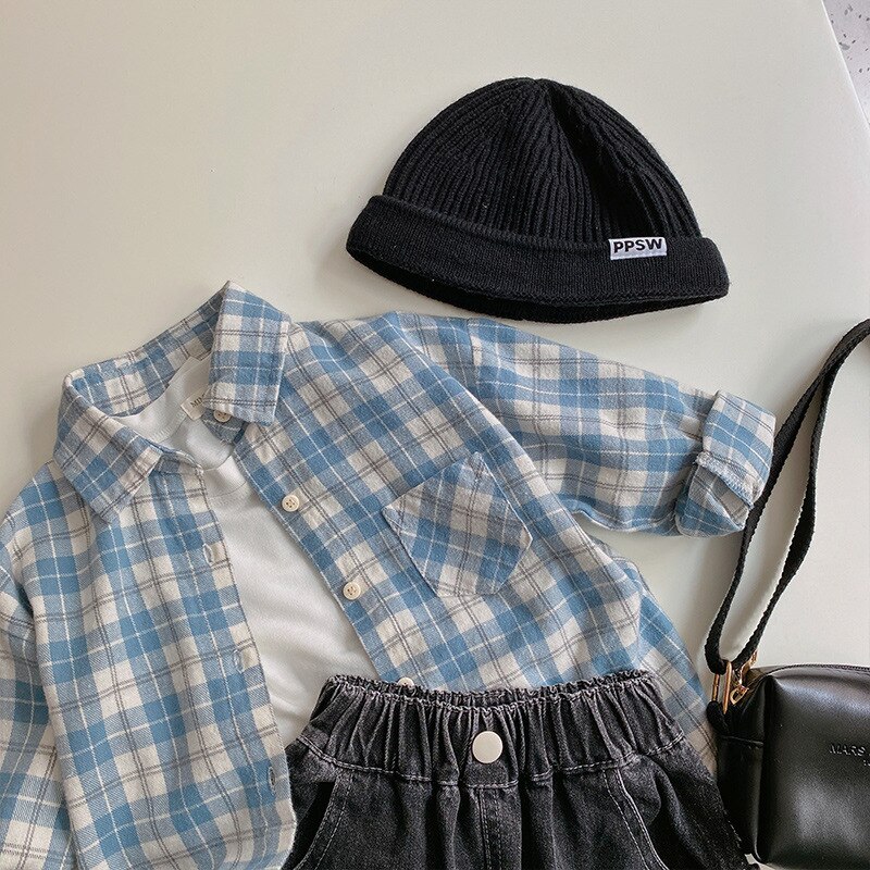 Camicia per bambini 2021 autunno coreano nuovi bambini indossano camicia casual reticolare blu per ragazzi e ragazze