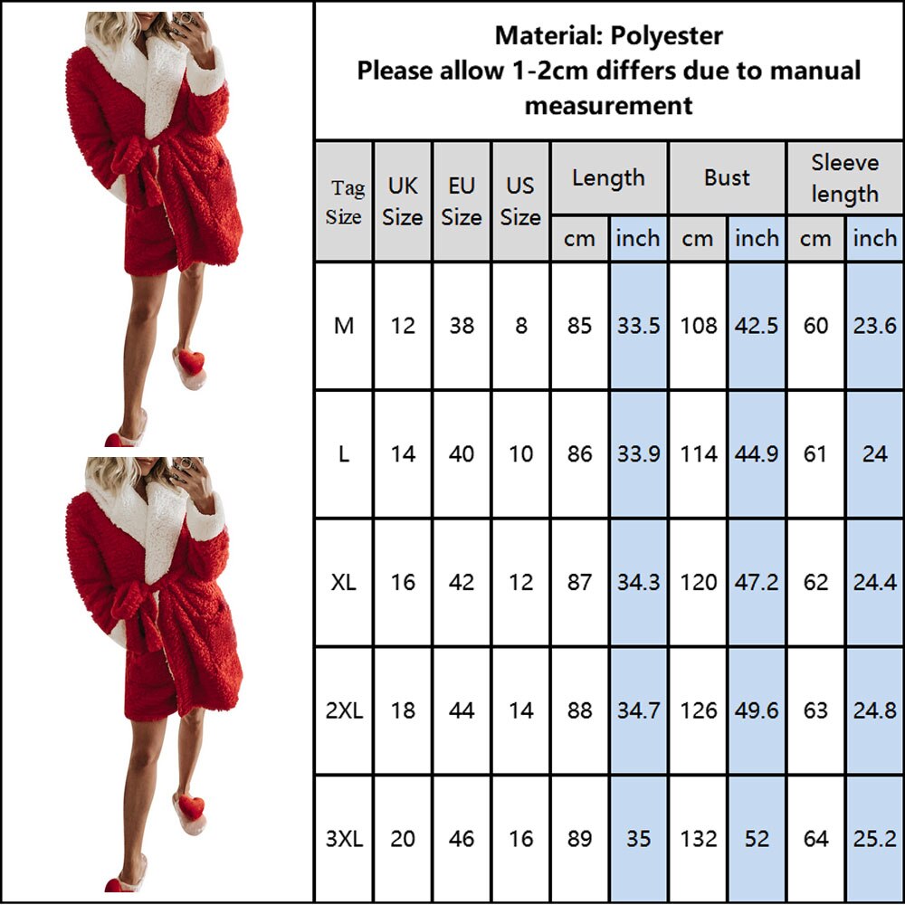 Women Warm Flannel Bath Robe Sleepwear Autumn Winter Solid Red Plush Fleece Bathrobe Thick Warm Female Robe Christmas D30