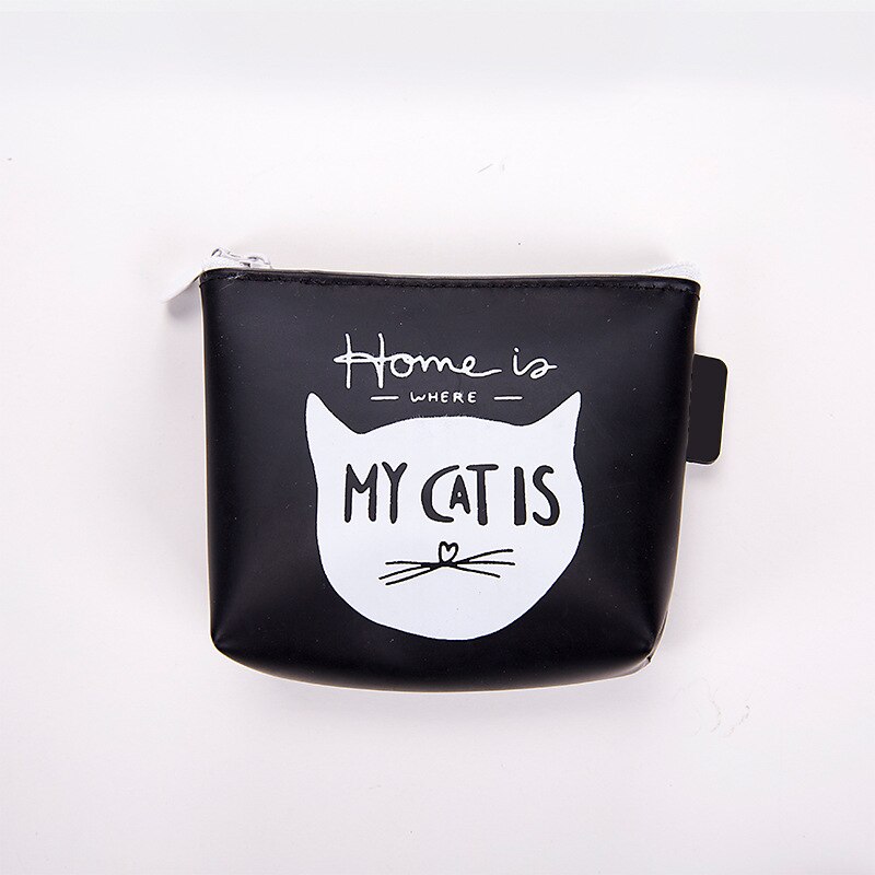 Porte-monnaie en Gel de silice pour femmes et enfants, petit porte-monnaie avec fermeture éclair: Black cat