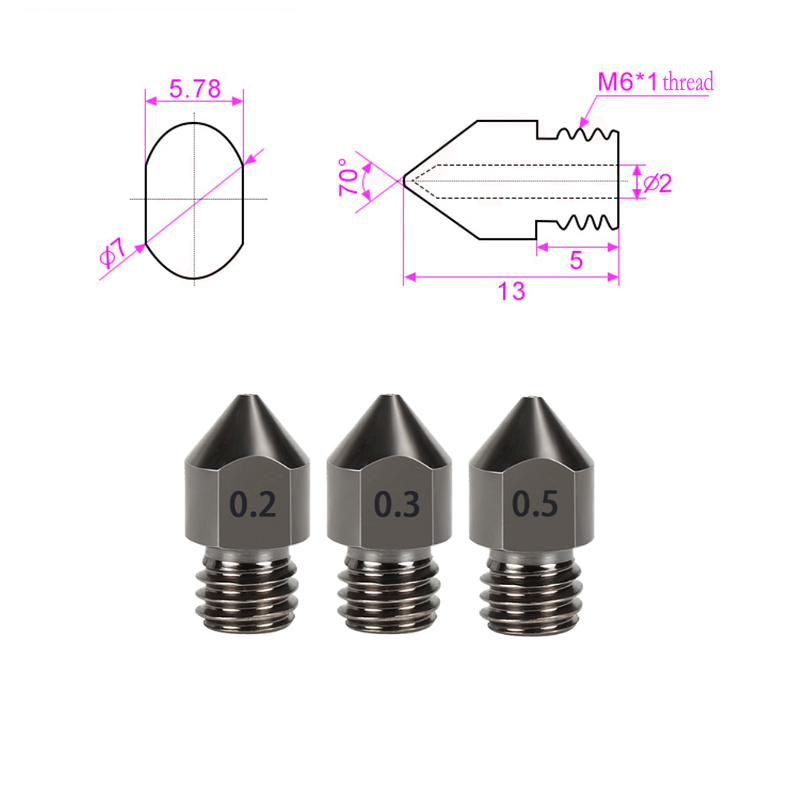 2 pz Acciaio Temprato MK8 Ugello M6 Filettatura Parti Della Stampante 3D MK8 Ugelli per 1.75mm Filamento Hotend Ugello per CR10 Ender 3
