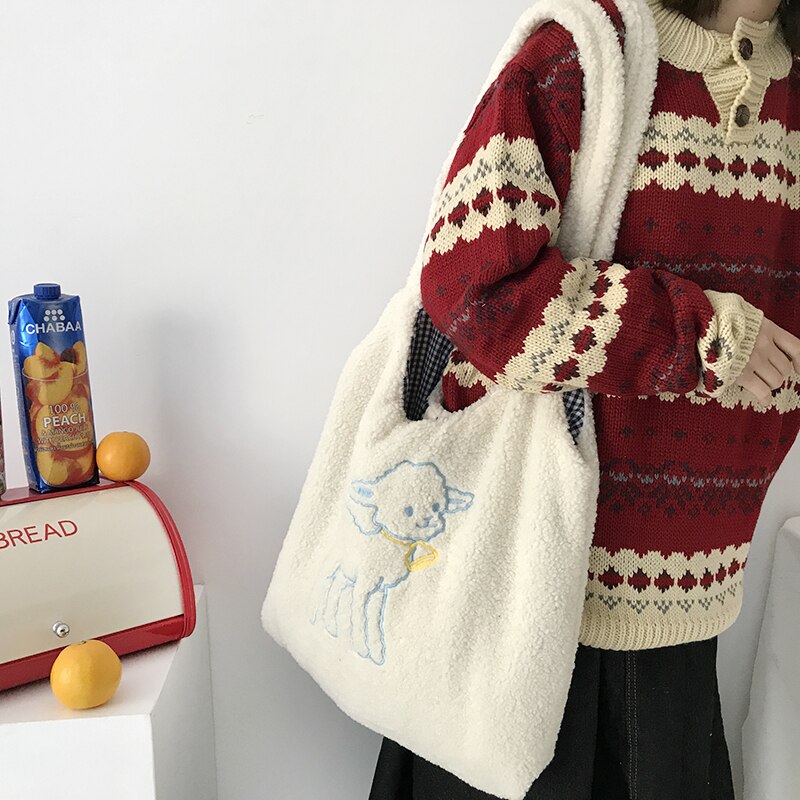 Dames schoudertassen grote capaciteit handtassen eenvoudige effen versie schattige meisjes boekentassen tote bags voor dames zoals lamswol