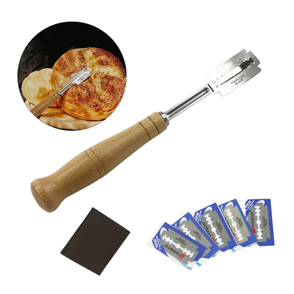 Trähandtag french toas fräsar specialbröd bågbågskniv 5 st utbytesblad western baguette skärande bagelskärare
