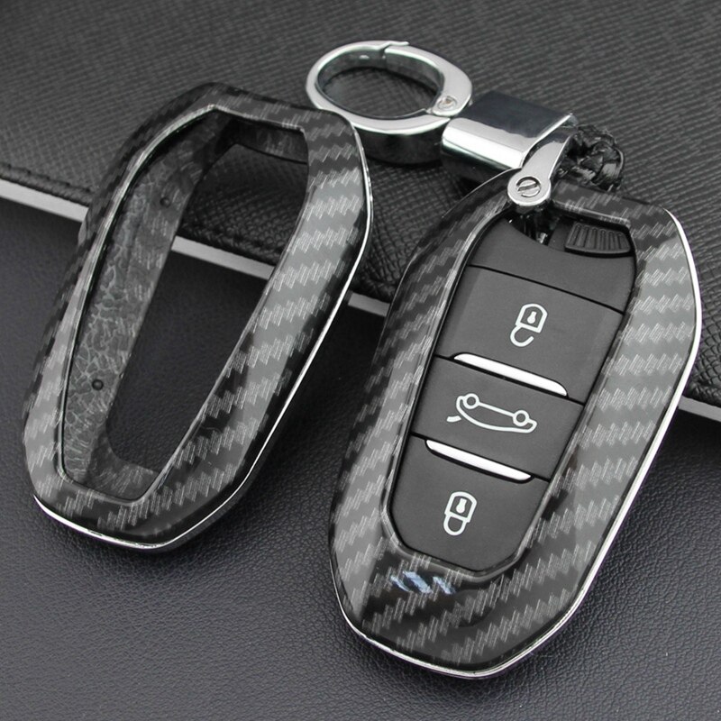Carbon Fiber Car Key Cover Case Chain Smart Cover Buckle Car Accessories for Peugeot 4008 5008 Citroen C5 Picasso DS
