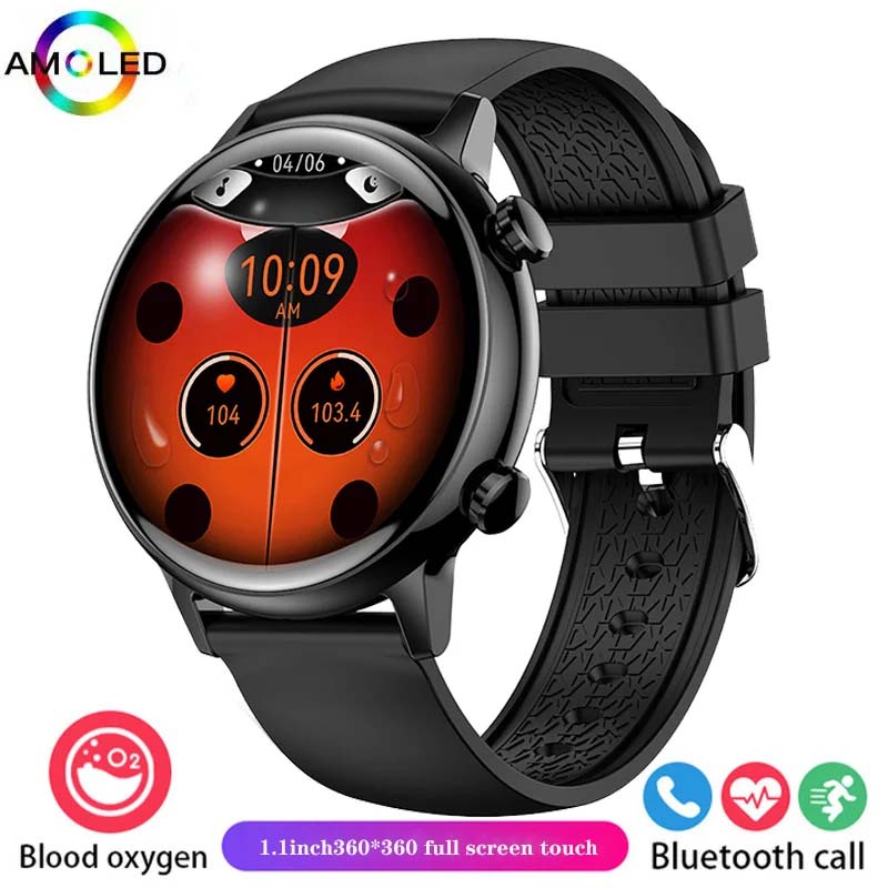 Montre intelligente étanche pour femme, écran HD AMOLED, appel Bluetooth, NDavid, santé, IP68, , 2024, 18mm: Black