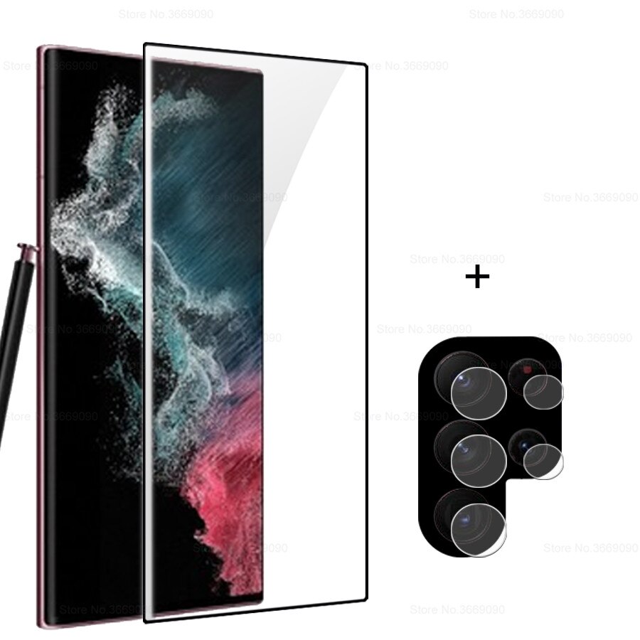 S22 ultra-glas-vollbild-displayschutzfolien aus gehärtetem glas für samsung galaxy  s 22 s22 ultra und  s22 plus 5g inklusive kamera-linsenabdeckungen: 2 in 1