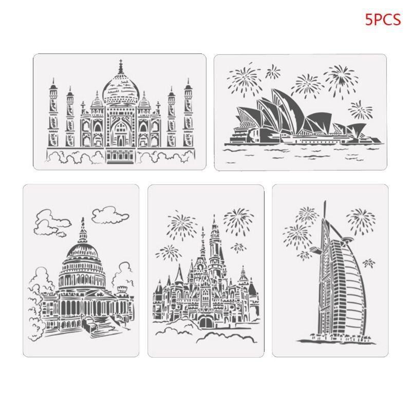 5 pièces/ensemble tour voilier dessin gabarit pochoir peinture gaufrage Scrapbooking: B
