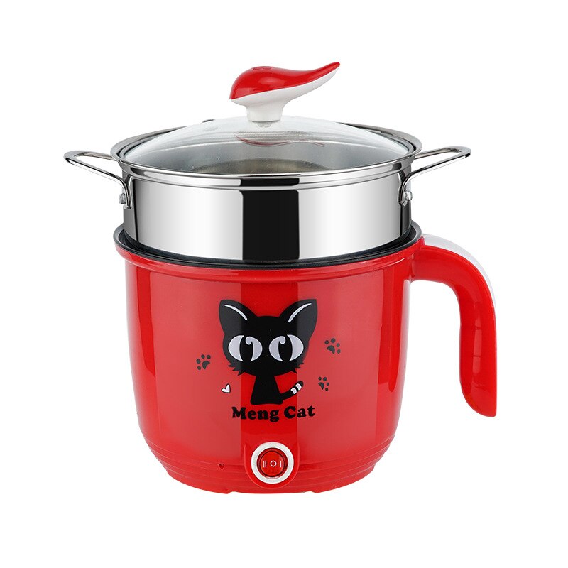 Multifunctional Electric Cooker Hotpot Mini Non-stick Food Noodle Cooking Skillet Egg Steamer Soup Heater Pot Frying Pan EU: Red 220-240V / 1.8L Non-stick pan