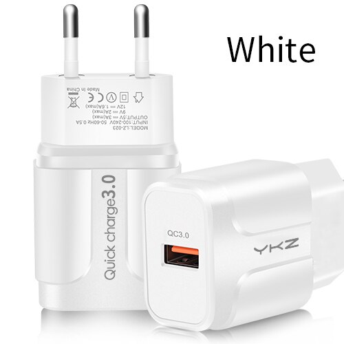 Ykz carregador do telefone móvel carga rápida qc 3.0 4.0 18w carregamento rápido ue eua plug adaptador de parede usb carregador para iphone samsung xiaomi: White EU Plug