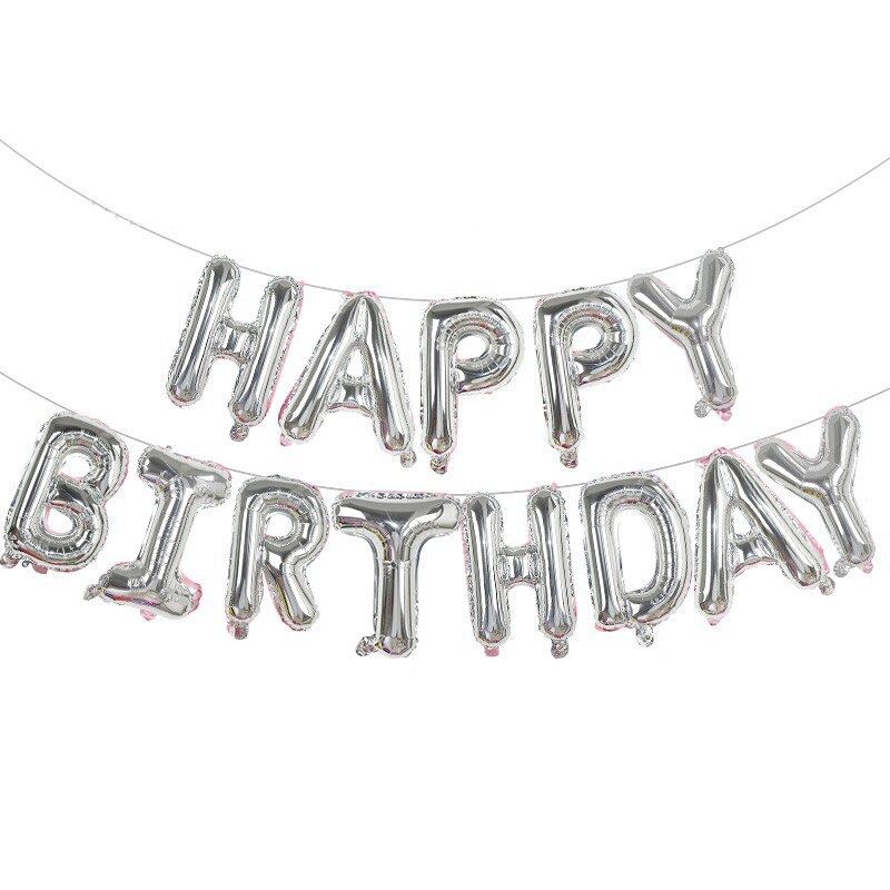 13Pcs Happy Birthday Balloons Foil Letter Balloon Birthday Party Decorations Kids Adult Birthday Balloons card packaging: Silver