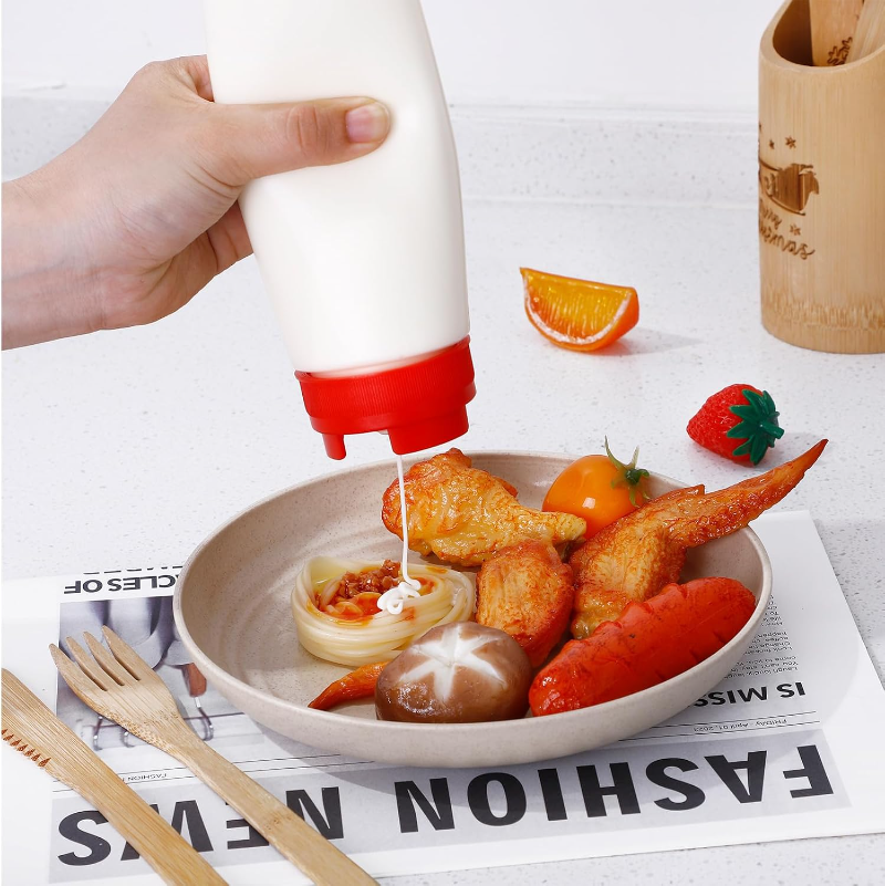 16oz Double Head Squeeze Bottle Large Capacity Squeeze Sauce Bottle Ketchup Salad Honey Dispenser BBQ Oil Bottles Kitchen Gadget