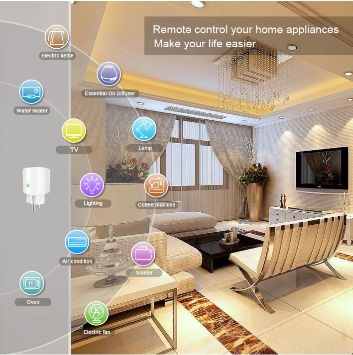 Smart Stikkontakt Adapter Wi-Fi Tuya - Stemmestyring App Smart Life - Virker med Alexa Google Home
