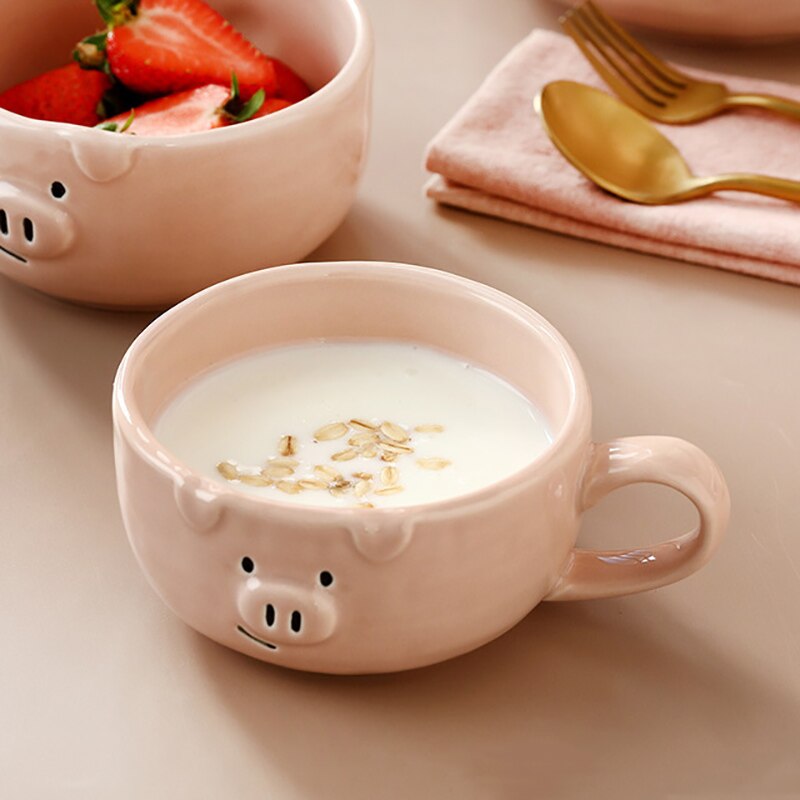 Cartoon Tableware Set Ceramic Japanese Cartoon Breakfast Plates And Bowls Children Dinnerware Set Pig Family Steak Flat Tray 1pc