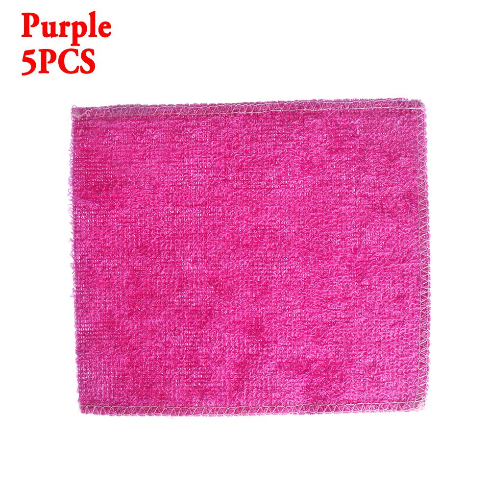 Paño antigrasa para platos, toalla de lavado de fibra de bambú, estropajo para cocina y hogar, trapos de limpieza mágicos, suministros para el hogar y la vida, 5 uds.: Purple