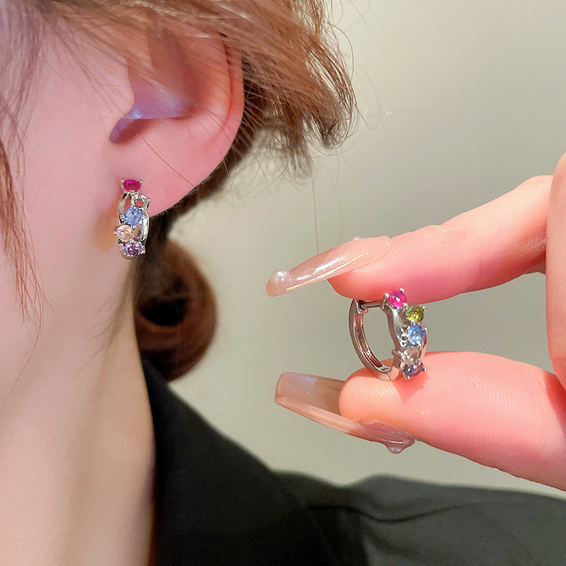 4Pcs/set Stainless Steel Aesthetic Zircon Crystal Hoop Earrings for Women Egirl Y2K Cool Daily Wear Jewelry Accessories: ROSE GOLD COLOR