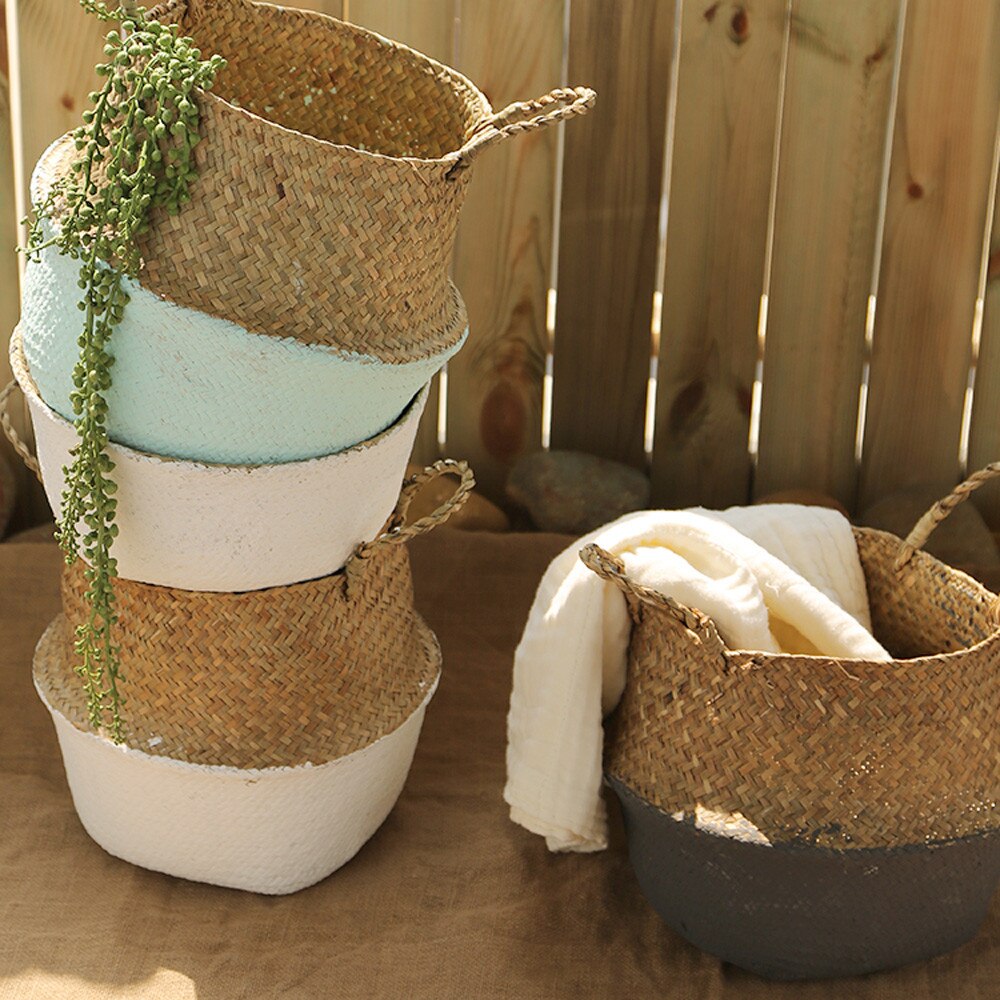 1PC Seagrass Wicker Basket Wicker Basket Flower Pot Folding Basket Dirty Basket L*5