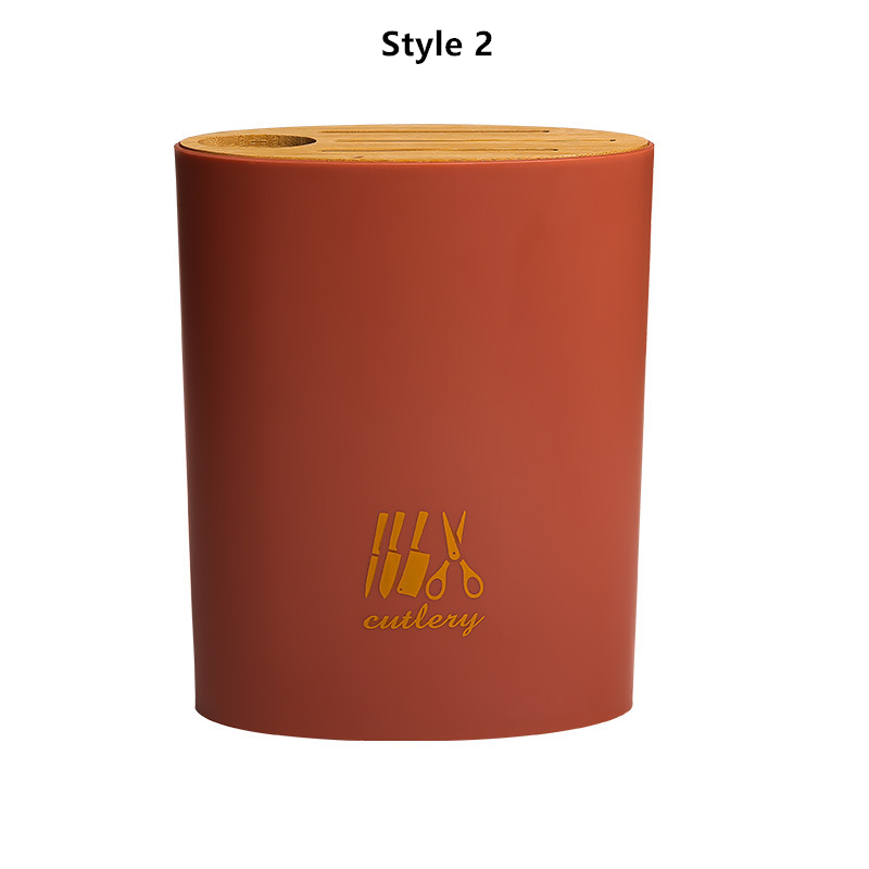 Multi-function Bamboo Cover Knife Holder Simple Knife Storage Rack Household Kitchen Supplies Knife Holder: Red Style 2
