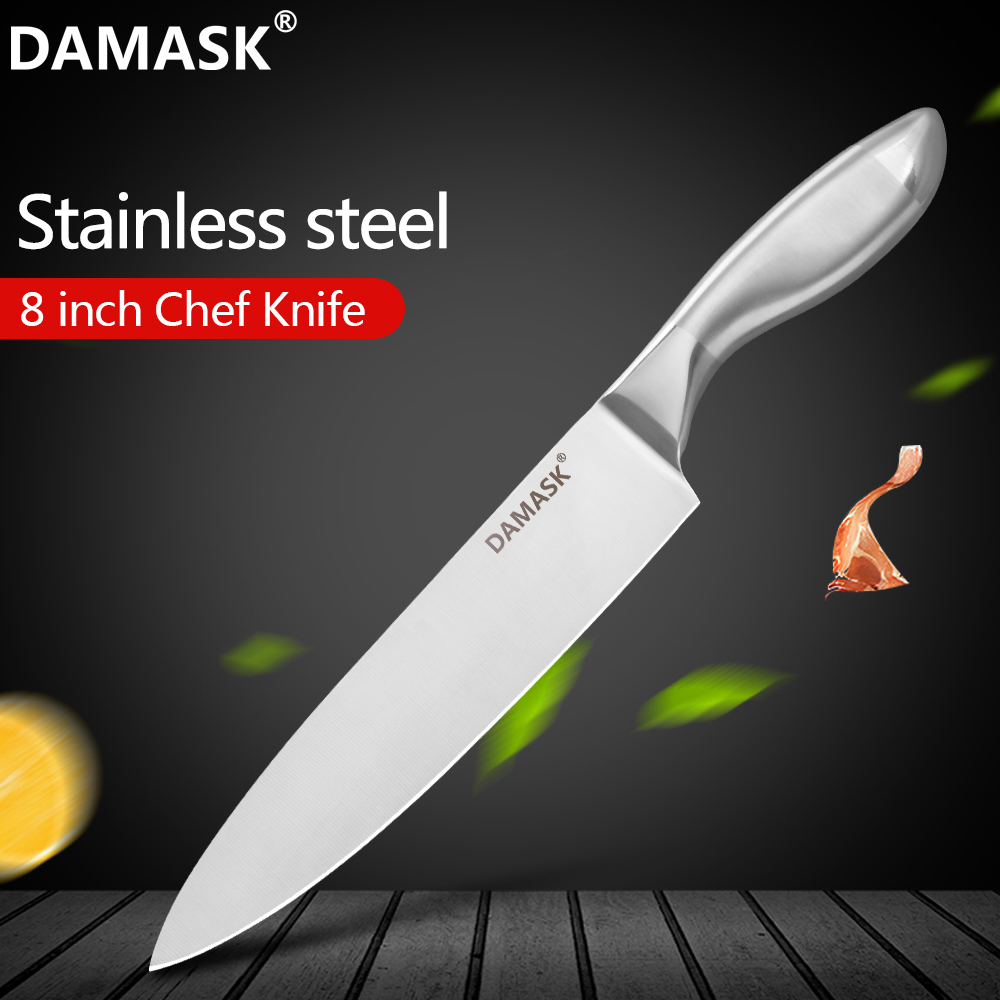 Damask 8 tommer køkkenknive 3 cr 13 kokkekniv i rustfrit stål køkkenskæreværktøj santoku kokkebrødknive madlavningstilbehør