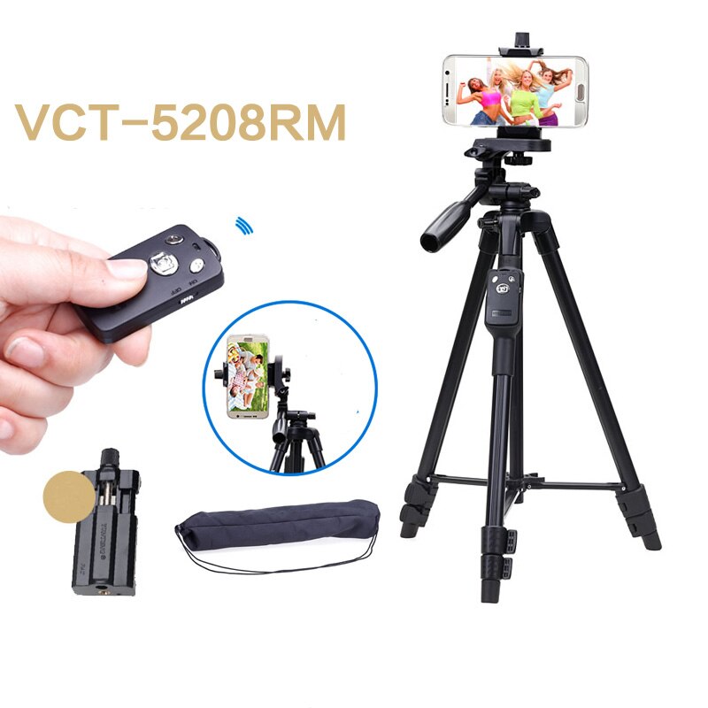 Selfie Video YUNTENG VCT 5208 RM Aluminum Tripod with 3-Way Head & Bluetooth Remote for Camera Phone Holder Clip