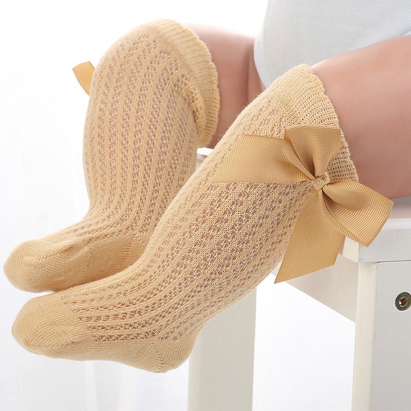 Chaussettes à nœud papillon pour bébé fille, en coton, mignonnes, hautes, en maille, pour enfants de 0 à 2 ans, collection printemps et été