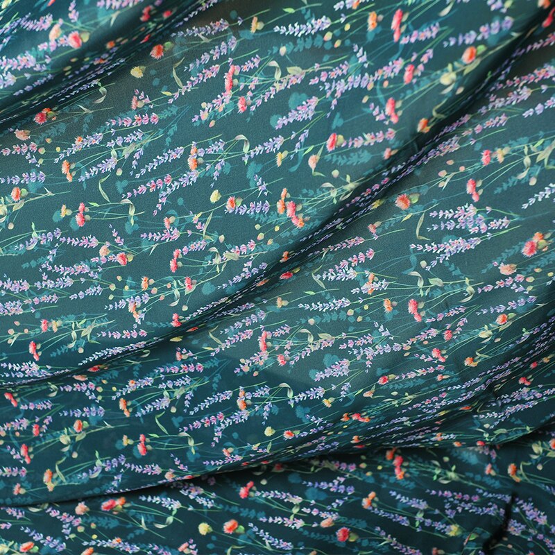 Natural silk double joe fabric cloth per meter 16mm 140 cm wide lavender printed anti-wrinkle clothing shirt dress fabric