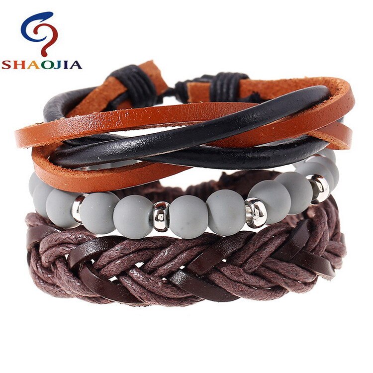 Leren armbanden sieraden heren modieuze jamaica armband verstelbare maat elastische kralen armband esdoornbladeren weven wikkelarmband: Tz019