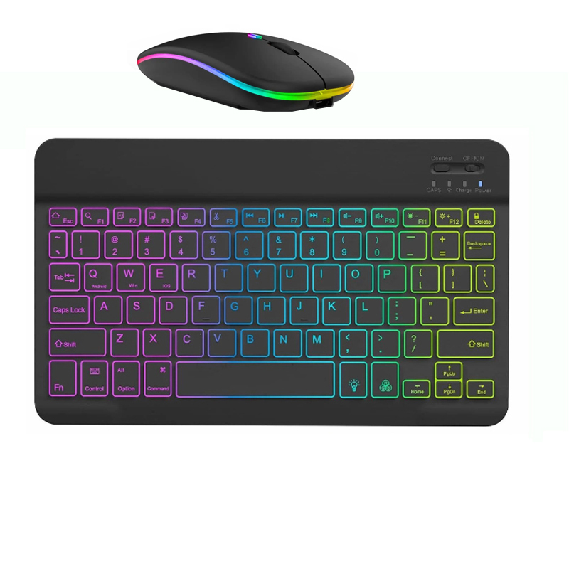 Backlit Led Keyboard 10 inch Wireless Rechargeable Keypads for iPad Tablet Phone PC Magnet Bluetooth Keyboard with Mouse: Navy Blue / BLACK SWITCH