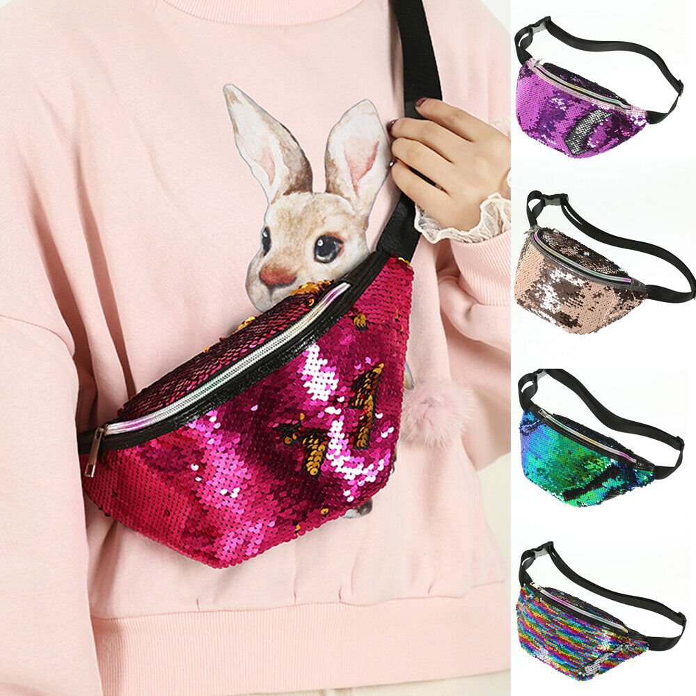 Taille Taschen Frauen Reisen Pailletten PU Leder Schulter Brust Tasche Fanny Pack Geld Gürtel Brieftasche Glitter Bum Tasche Pouch