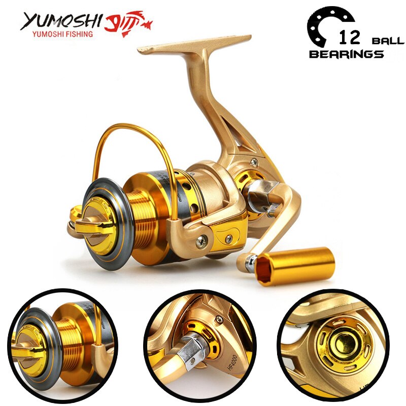 500-9000 Gold Fishing Reel Feeder Metal Body Carp Fishing Spinning Reel Carretilha De Pesca Moulinet 12BB