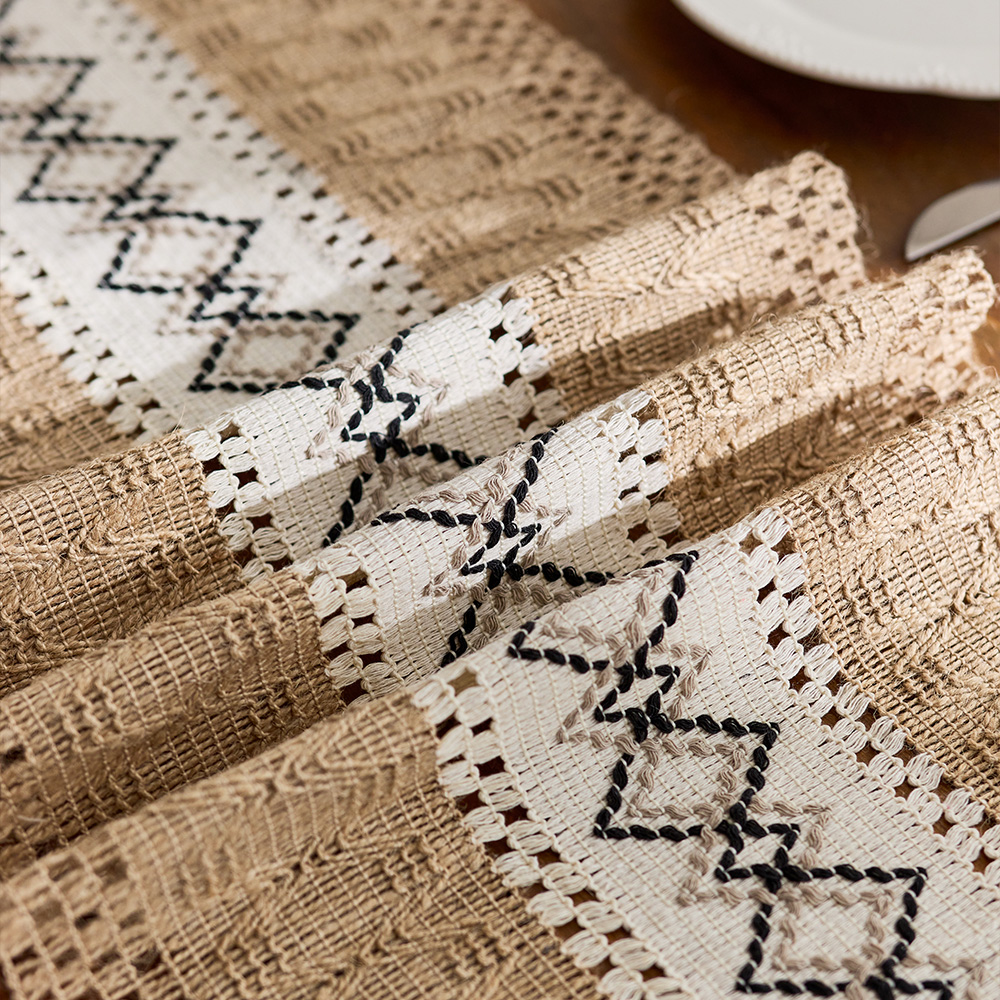 1pc Boho Table Runner for Home Decor with Tassels Long Farmhouse Rustic Brown Macrame Burlap Table Decoration for Living R
