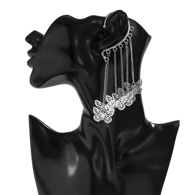 1Pcs Mode Vlinder Kwastje Oorbel Jassen Voor Vrouwen Holle Retro Oorbellen Vrouwelijke Trendy Dangle Oorbellen Sieraden Lange Eardrop: Silver