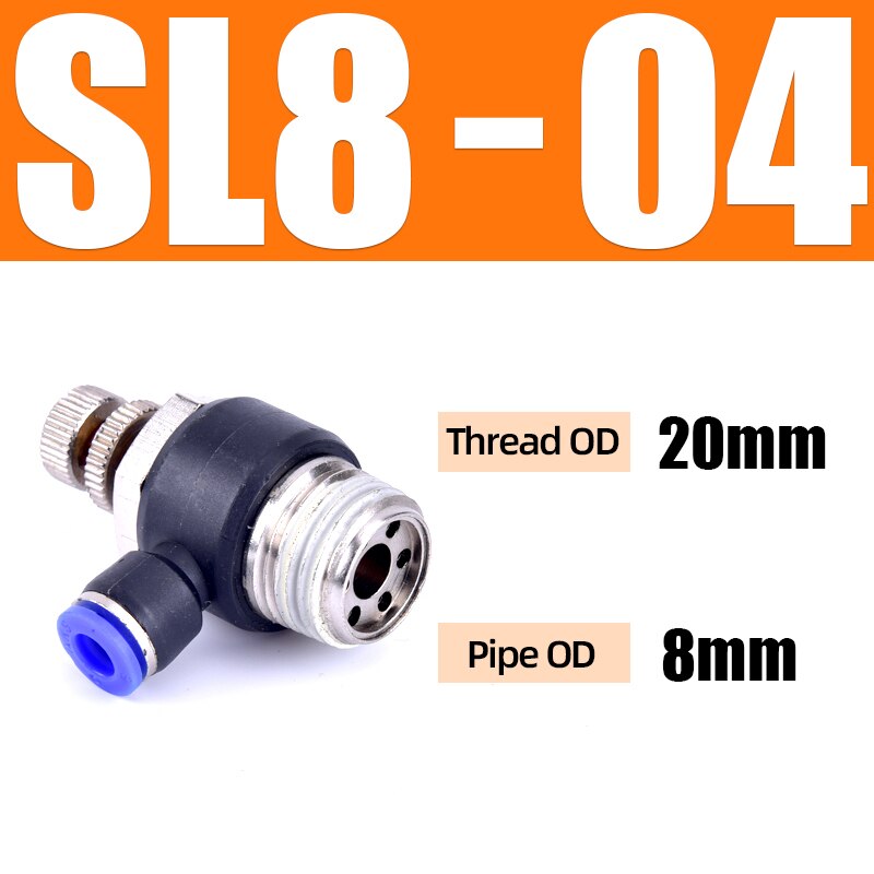Sl 4 6 8 10 12mm hurtigkobling pneumatisk kobling  m5 " 1/8 " 1/4 " 3/8 " 1/2 lufthastighetsreguleringsventil strupeventil: Sl8-04