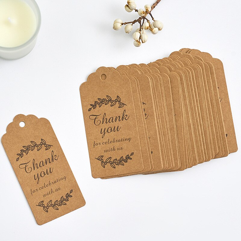 50pcs/lot 2 Designs Kraft paper "thank you for celebrating with us"Hang tag Retro Hang tag 4.5x9.5cm