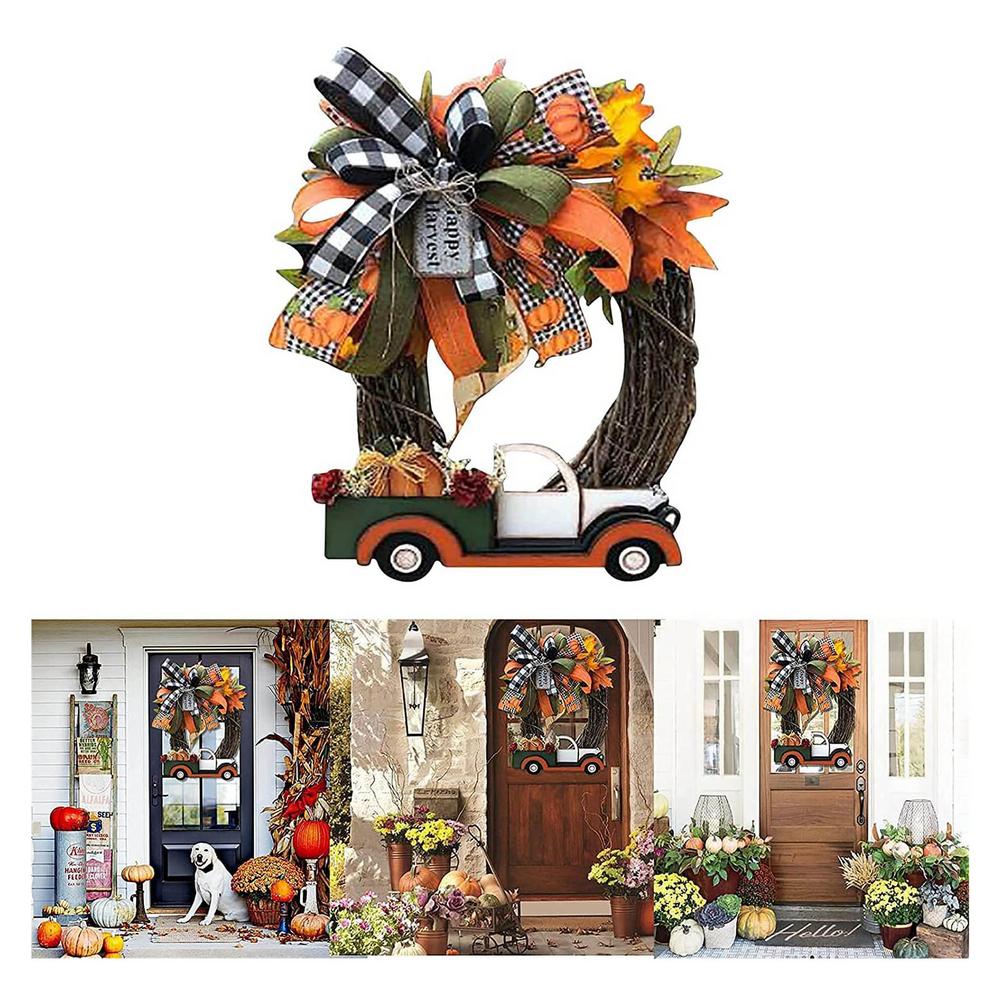 Tema de otoño puerta corona Artificial de cono de pino Arce Artificial guirnalda tela corona de mimbre Día de Acción de Gracias de la decoración del hogar