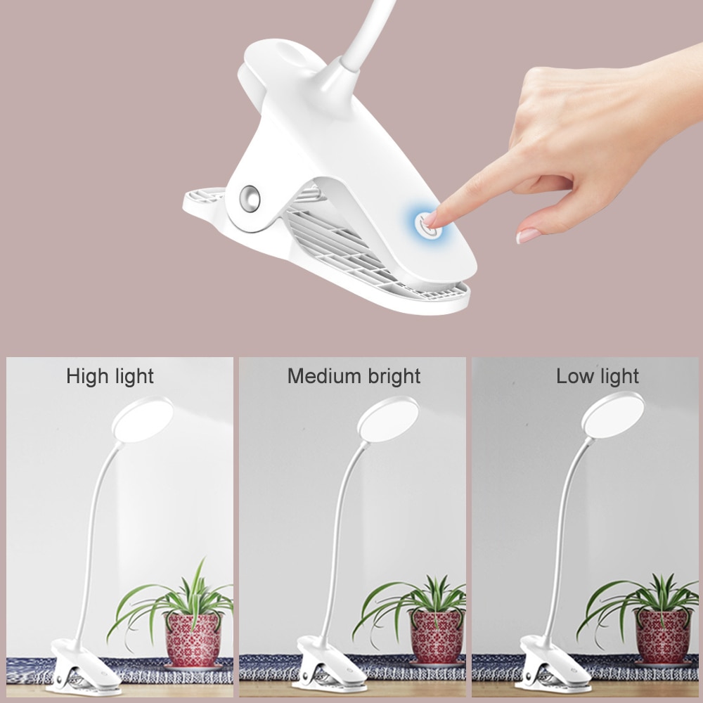 1200mAH/2500mAH LED USB Charging 3 Modes Clip Desk Lamp Eye Protection Reading Study Light USB Charge