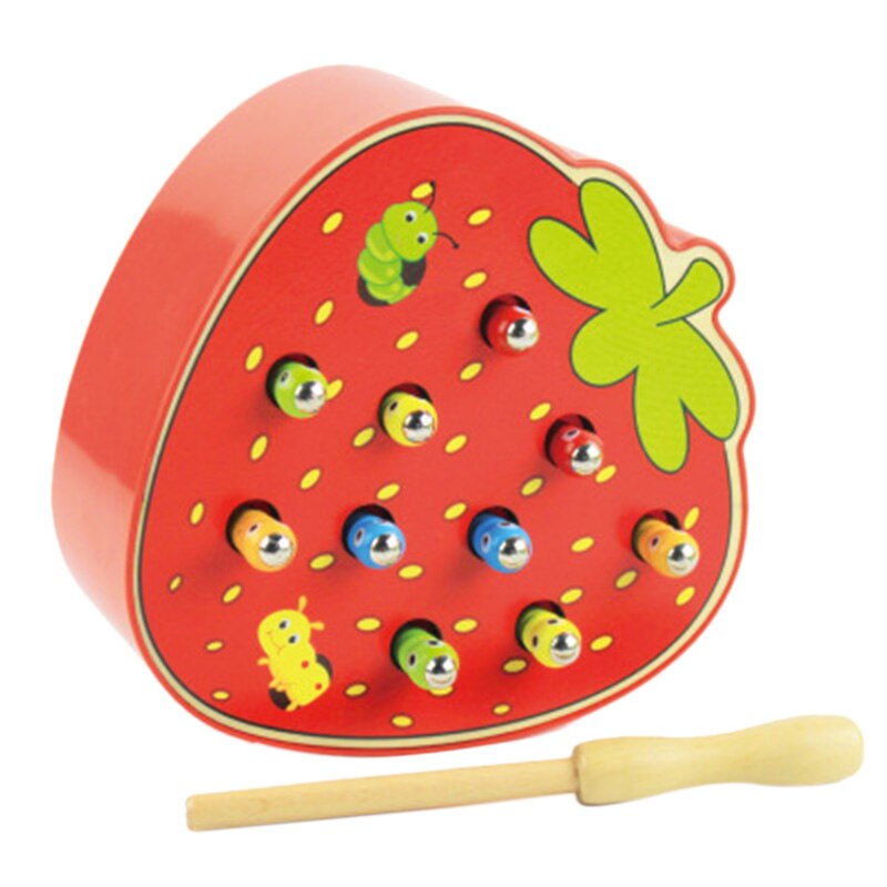 Children's Magnetic Catch Bug Game Fishing Parent-Child Interactive Game: Strawberry Style