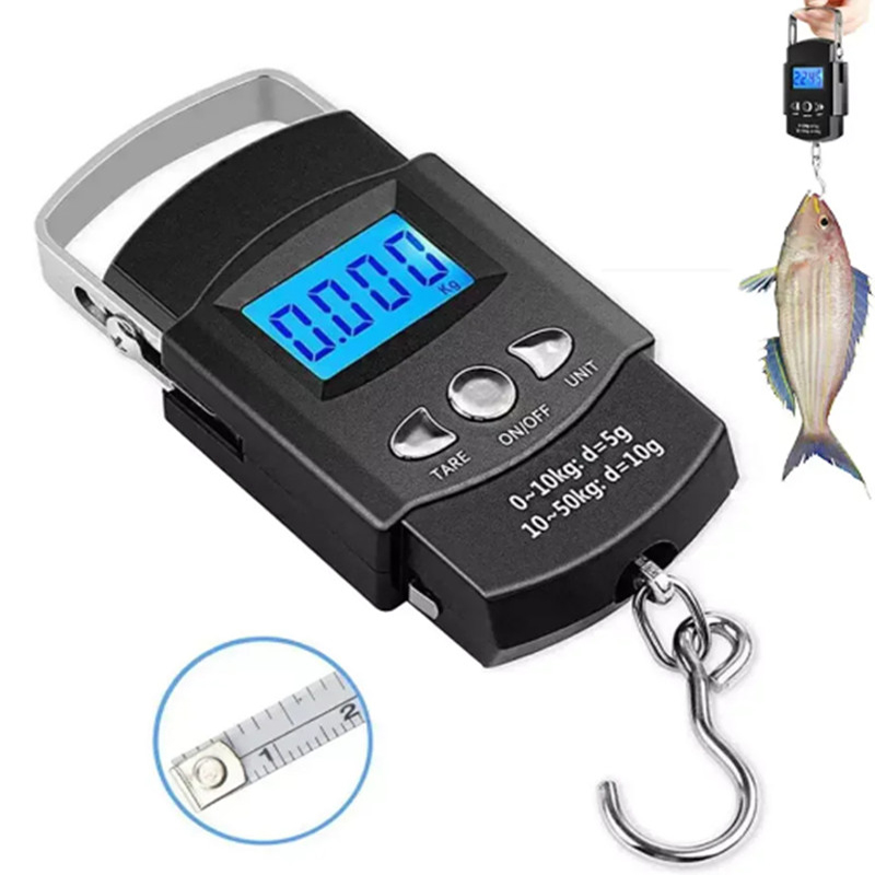 50kg/10g Draagbare LCD Elektronische Handweegschaal Reizen Hangende Schaal met 100cm Lange Intrekbare Meetlint