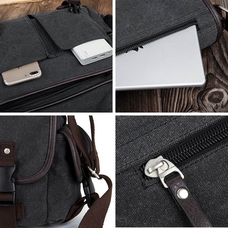 Jahrgang männer Aktentaschen Schulter Tasche Reise Umhängetaschen Kausal Leinwand Umhängetasche Patchwork Multi-funktion Laptop XA237ZC