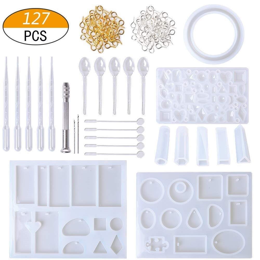 Silicone Mold For Resin Silicone uv Resin DIY Clay Epoxy Resin Casting Molds And Tools Set With A Black Storage Bag For Jewelry: 127 Pieces