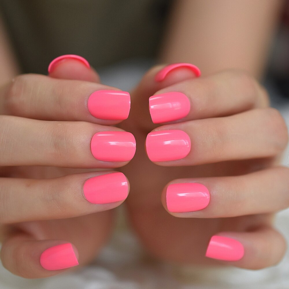 Pointe rouge néon presse courte sur ongles Squoval brillant faux ongles tête carrée couleur conseils pour un usage quotidien 24: L5446