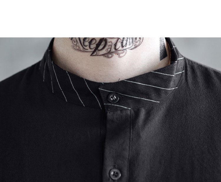 Heren punk stijl los overhemd met staande kraag, gesplitste strepen en lange mouwen, casual overhemd