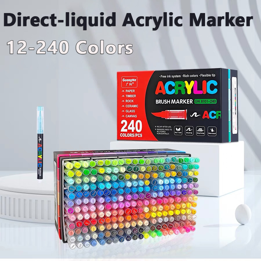 12-240 Colors Direct-liquid Acrylic Marker Paint Brush Marker Pens for Rock Painting Stone Ceramic Glass Art Supplies Stationery