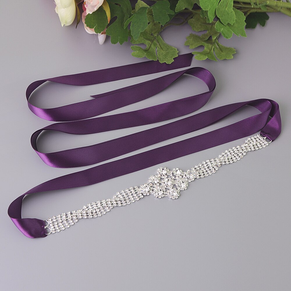 Zms 98 strass bruiloft accessoires trouwjurk riem bruidsriem bruidsmeisjes accessoires riem voor vrouwen huwelijkssjerpen riemen: Paars