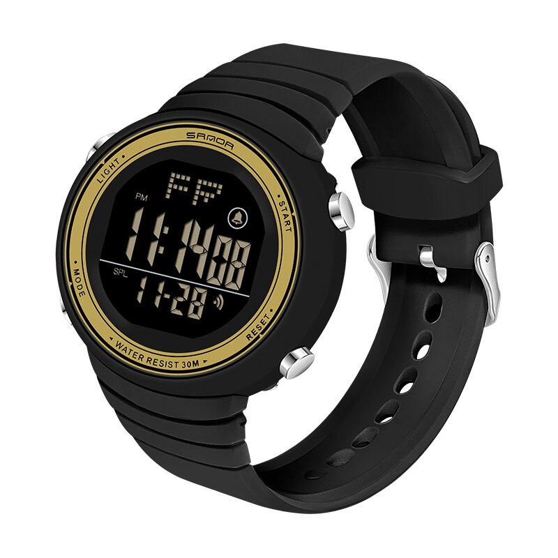 Women Digital LED Sports Watch Multifunctional Waterproof Ladies Pink Wrist-Watch Fit Girl Watches: black gold