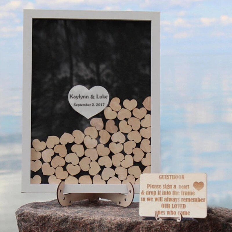 Bröllop gästbok stativ trä ram stativ bröllop dekoration inredning leveranser