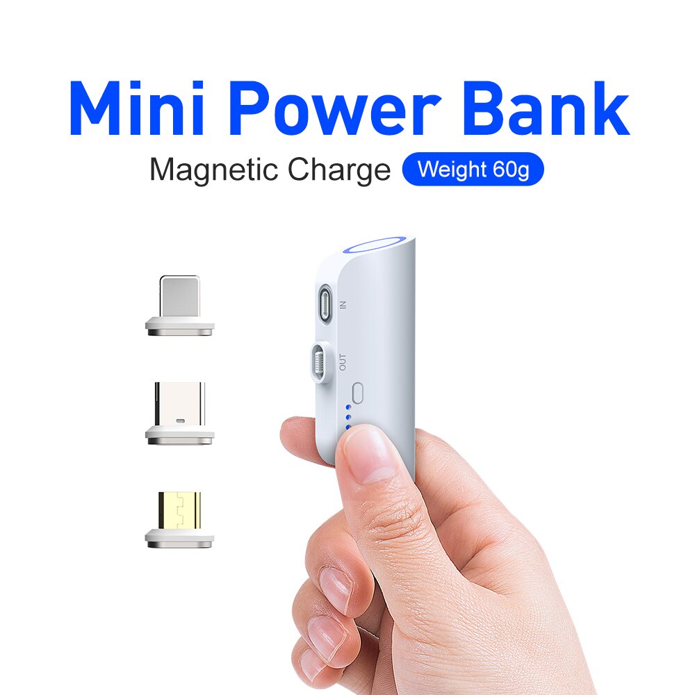 Magnetic suction Power bank external battery for phone powerbank, external accumulator quick charge usb type-C 3000mAh