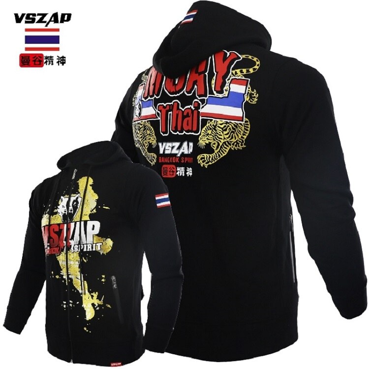 VSZAP Hoodie fight fight boxing Thai Boxing jacket MMA sweater broadcast tiger Bangkok spirit training fitness men: S / Black