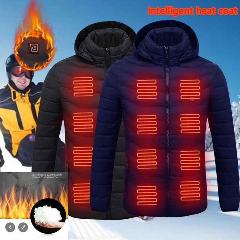 Heren winter warme usb-verwarmingsjassen jassen slimme thermostaat effen capuchon verwarmde parka's waterdichte warme buitenjassen