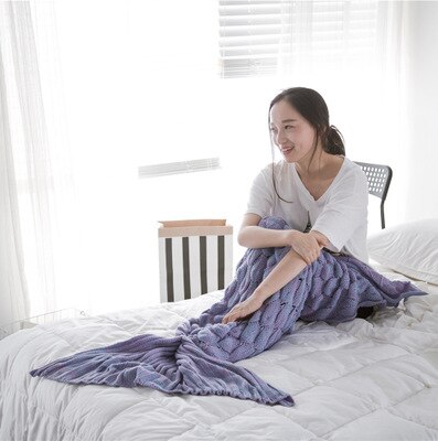 Colorful Mermaid Tail Blanket Crochet Mermaid Blanket For Adult Super Soft All Seasons Sleeping Knitted Blankets: purple / 60X140cm